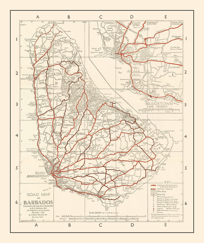 Size comparison using Vintage Map of Barbados 1956