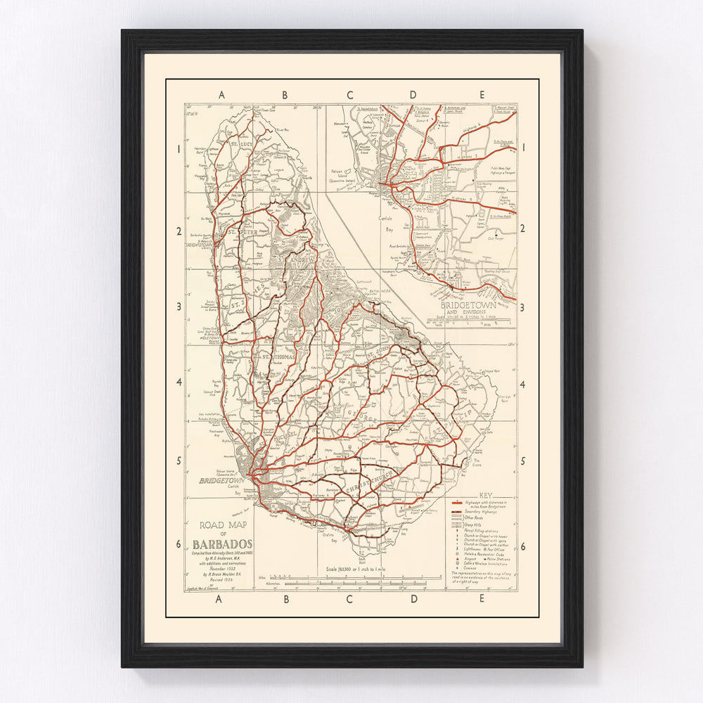 Barbados Vintage Map 1956