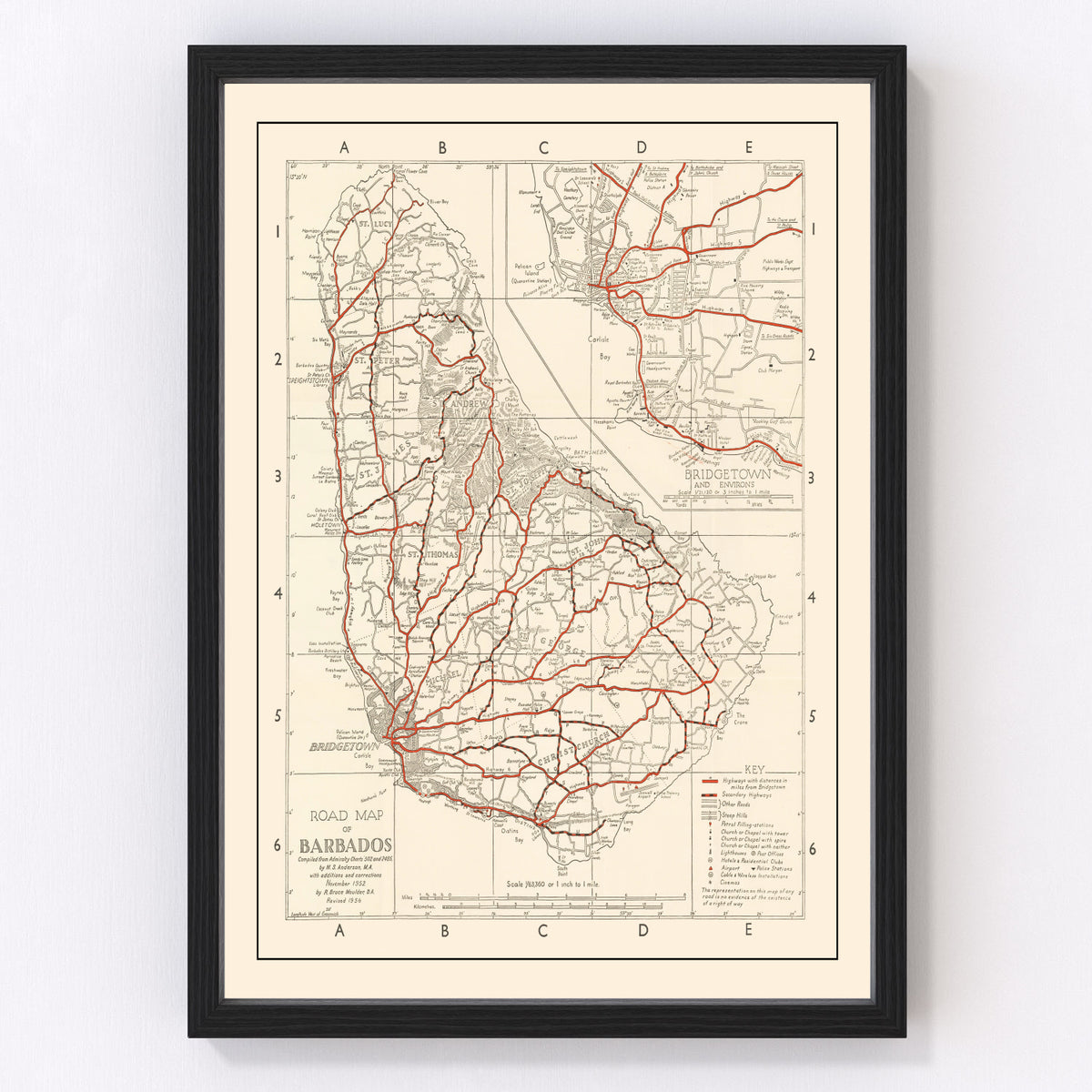 Barbados Vintage Map 1956