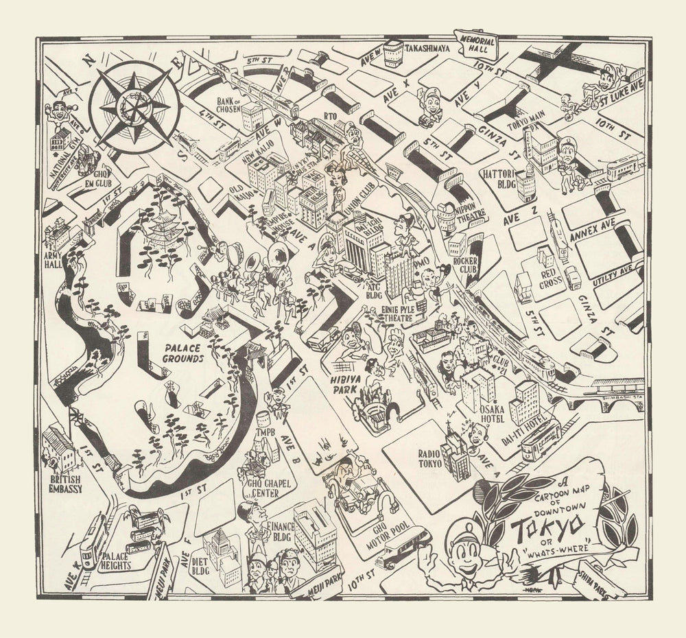 Vintage Map of Tokyo, Japan 1952 print style example