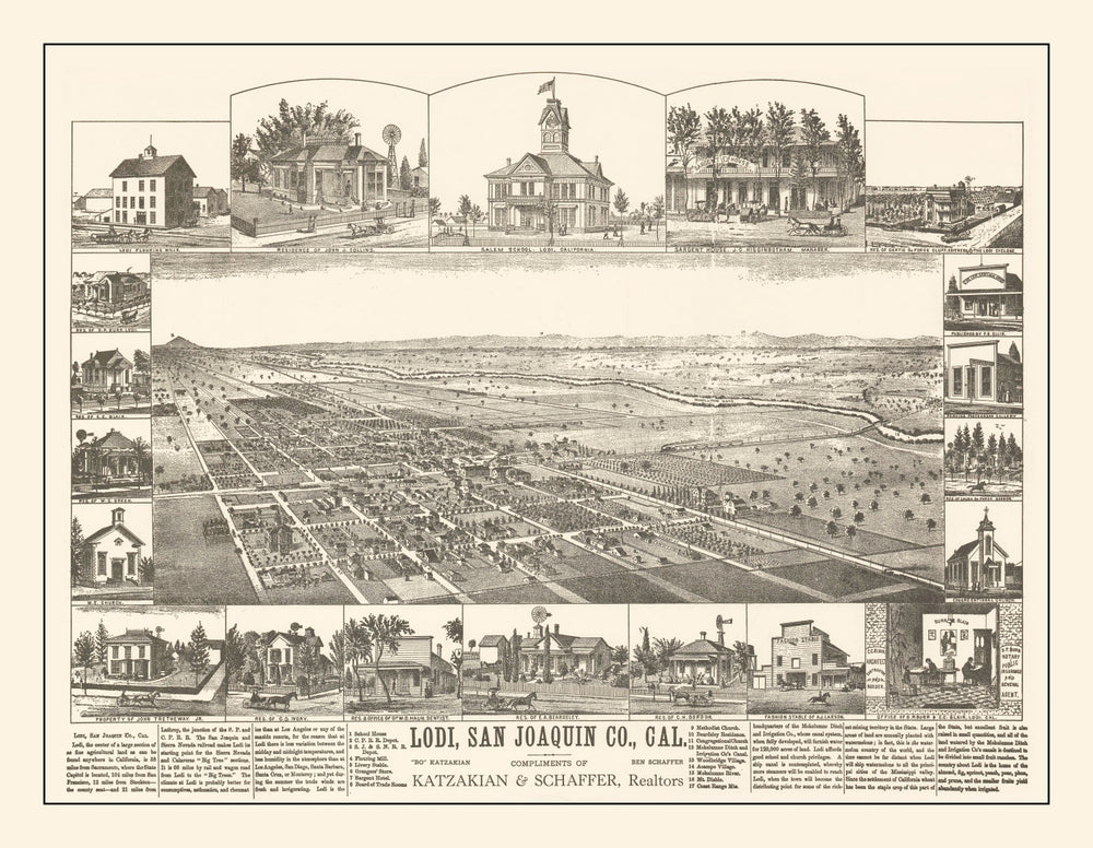 Vintage Map of Lodi, California 1870 print style example