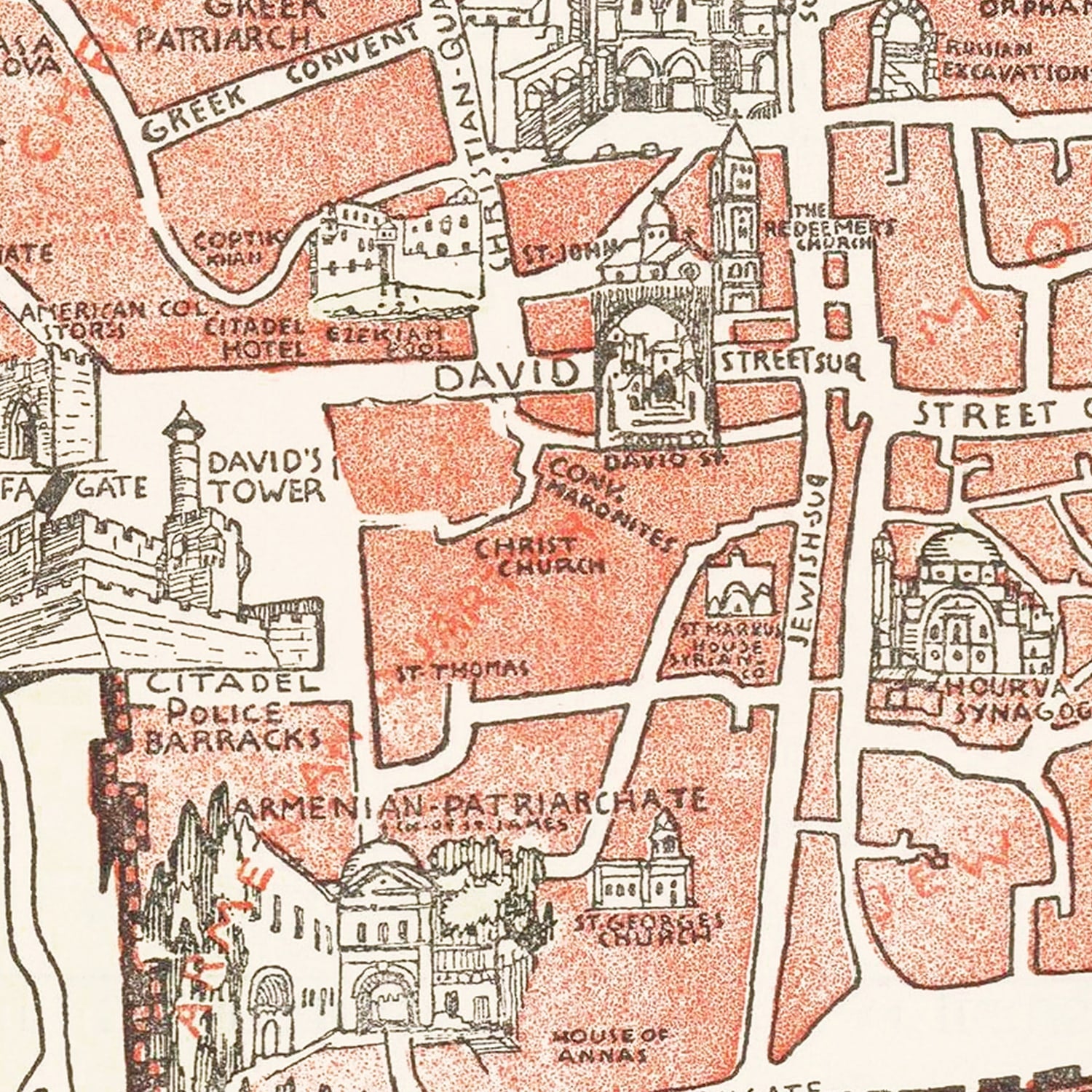 Restored historic details from the 1935 city map of Jerusalem