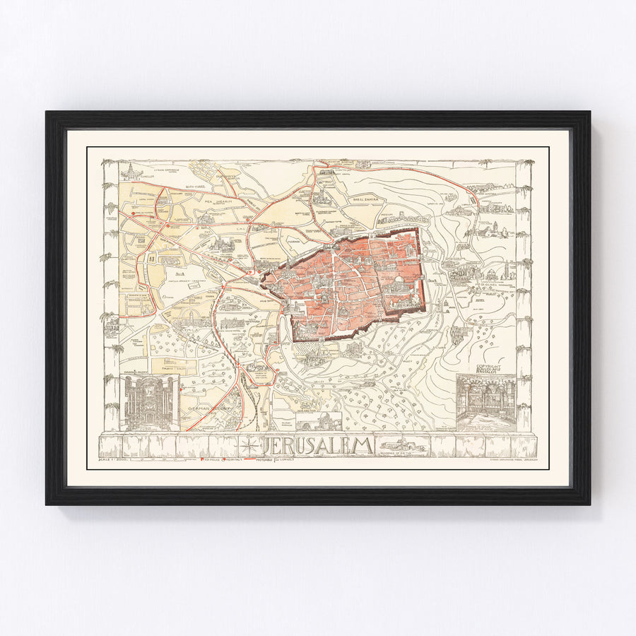 Vintage Map of Jerusalem, Israel 1935