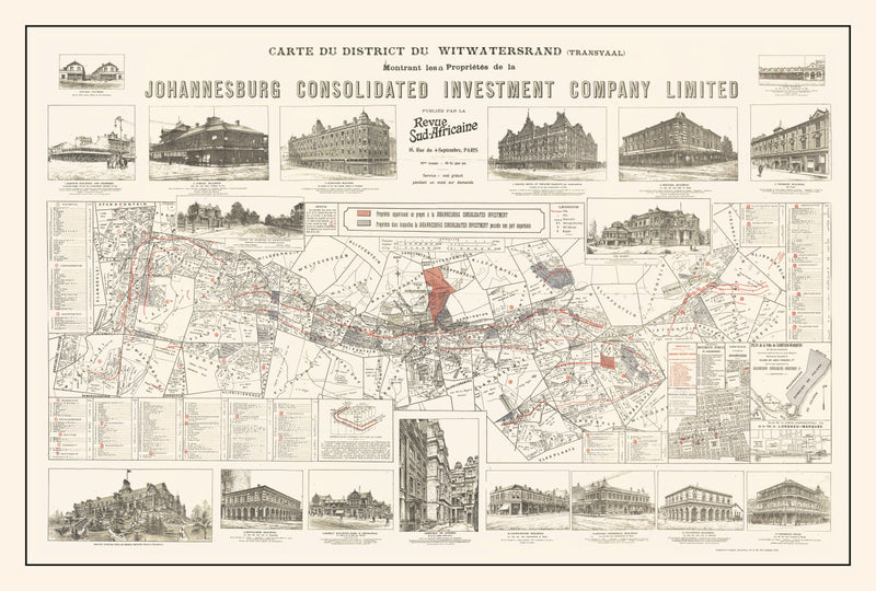 Size comparison using Vintage Map of Johannesburg, South Africa 1902