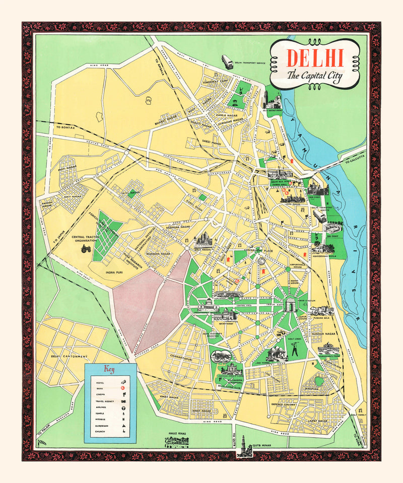 Size comparison using Vintage Map of Delhi, India 1960