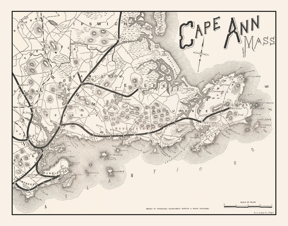 Vintage Cape Ann Map 1889 print style example