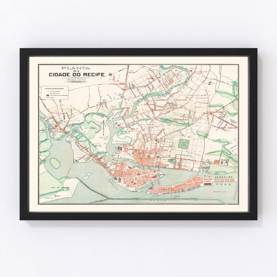 Vintage Map of Recife, Brazil 1914