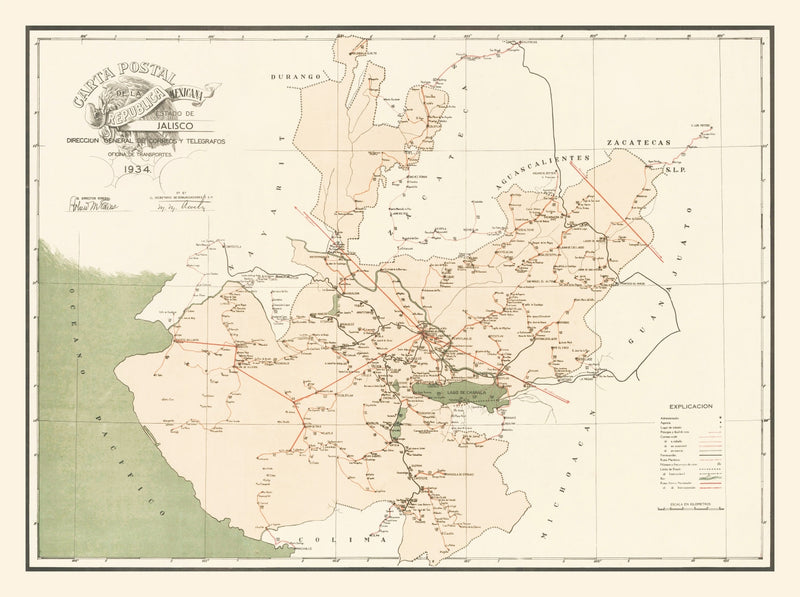 Size comparison using Vintage Jalisco Mexico Map 1934
