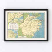 Zhejiang Province, China Vintage Map 1933