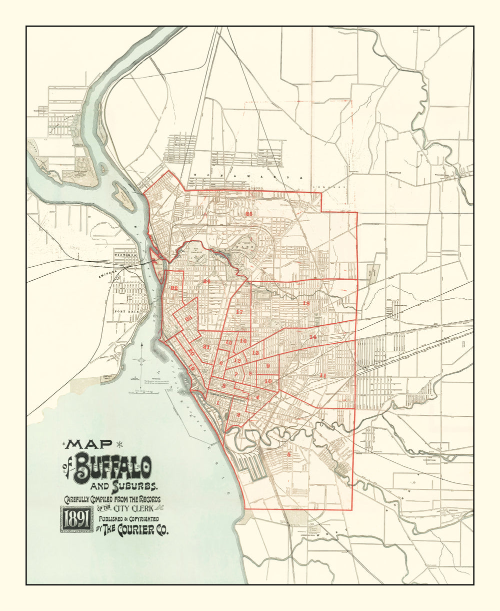 Vintage Map of Buffalo, New York 1891 print style example