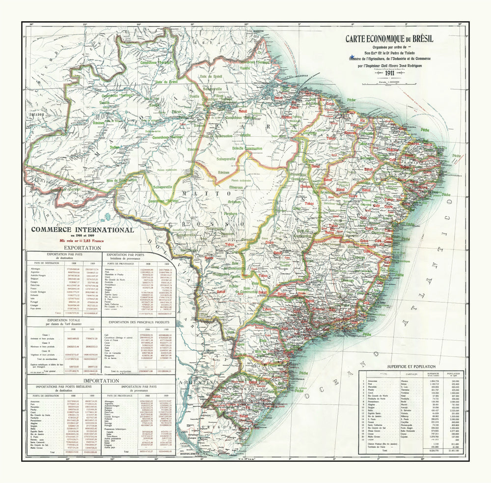 Vintage Map of Brazil 1911 print style example