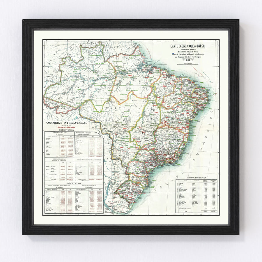 Vintage Map of Brazil 1911