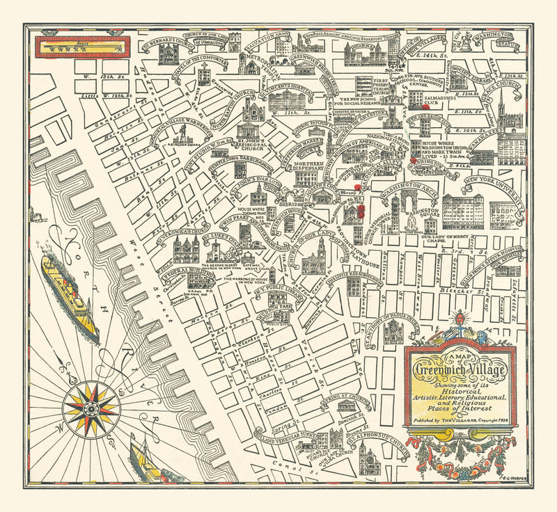Size comparison using Vintage Map of Greenwich Village, New York 1934