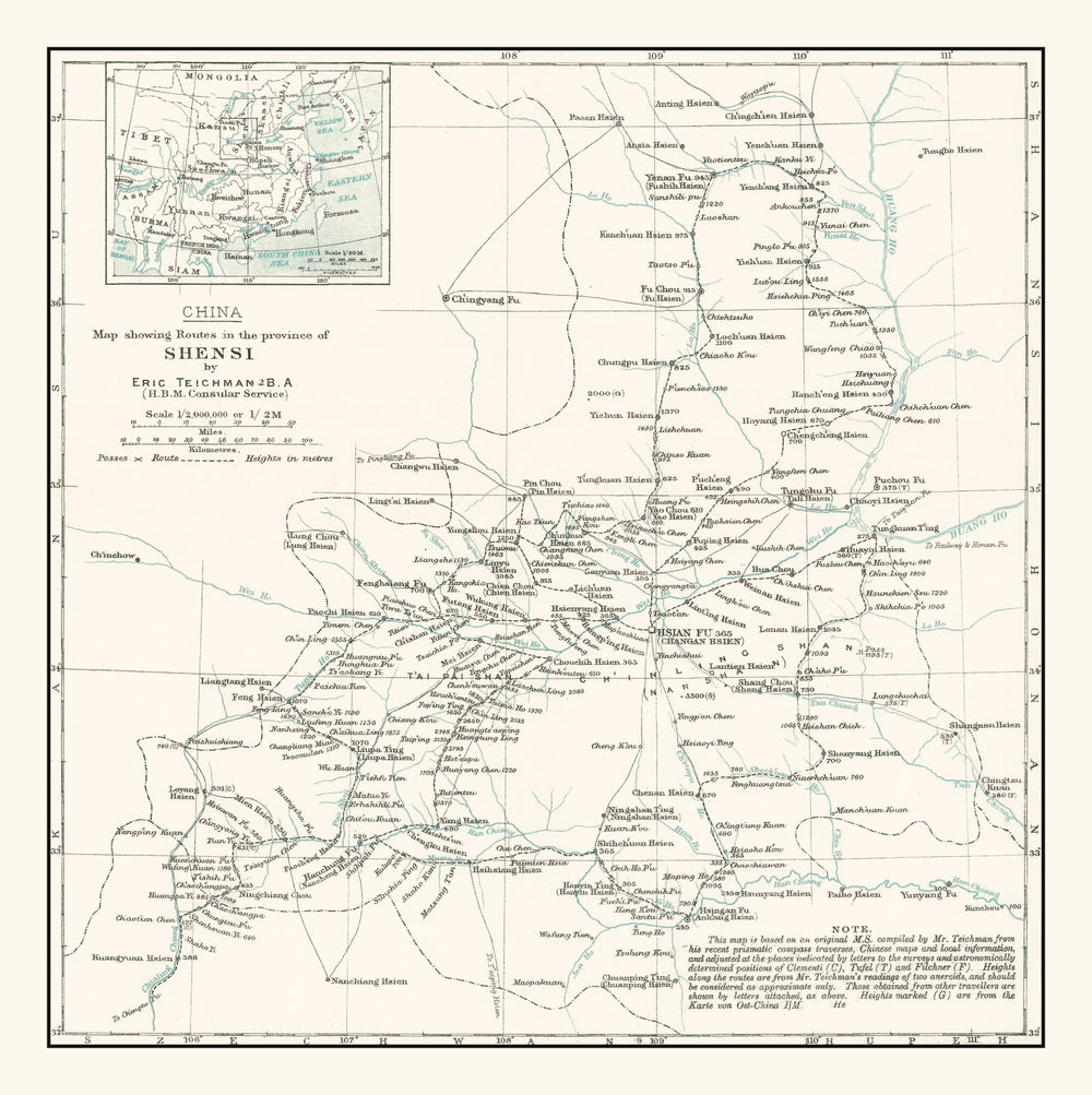 Vintage Shaanxi, China Map 1918 print style example