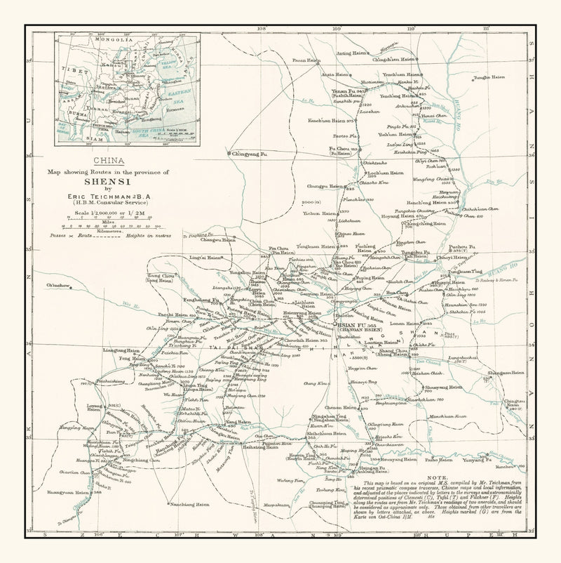Size comparison using Vintage Shaanxi, China Map 1918