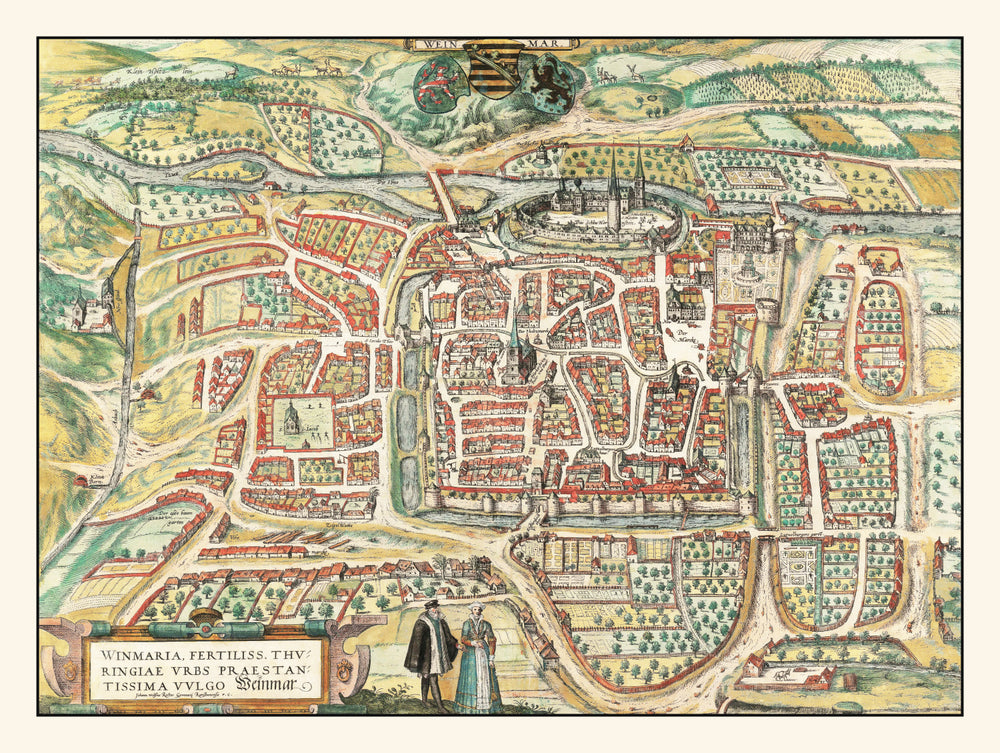 Vintage Map of Weimar, Germany 1582 print style example