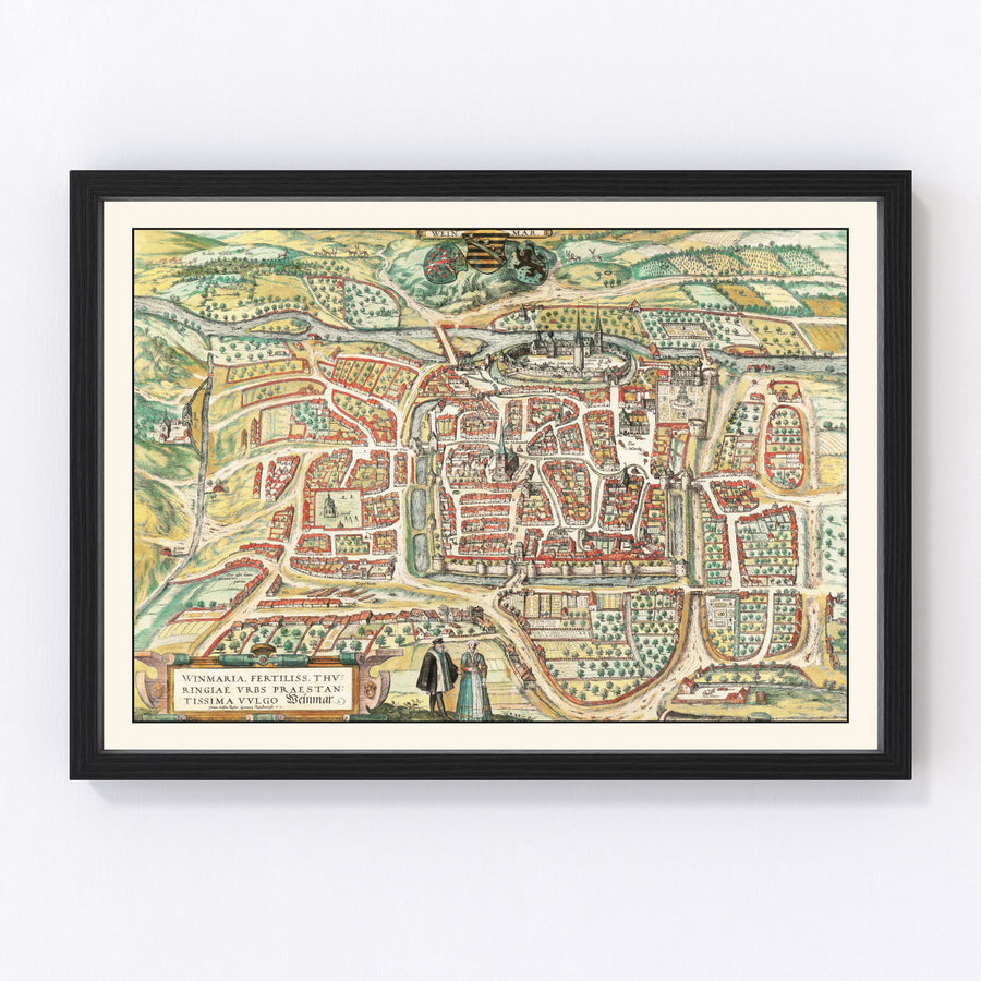 Vintage Map of Weimar, Germany 1582