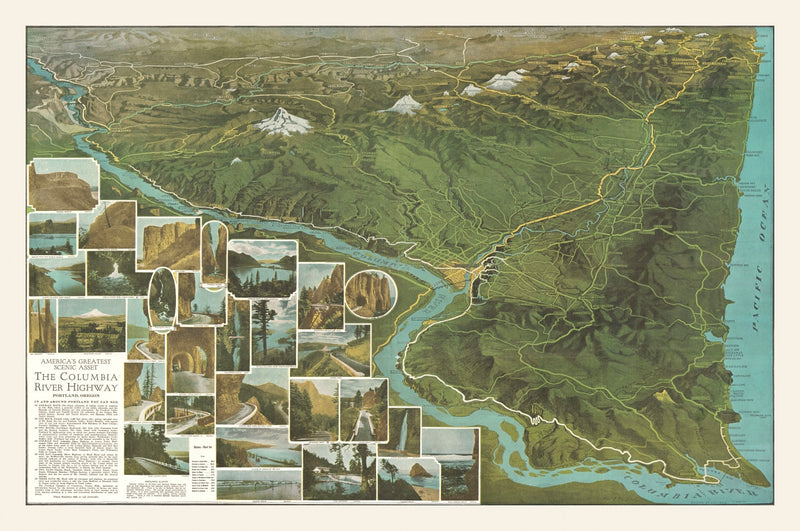 Size comparison using Vintage Columbia River Highway Oregon Map 1925
