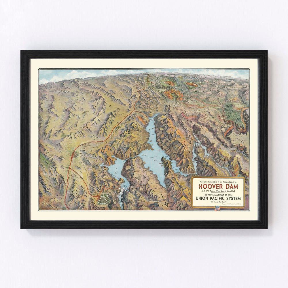 Hoover Dam & Lake Mead Vintage Map 1931