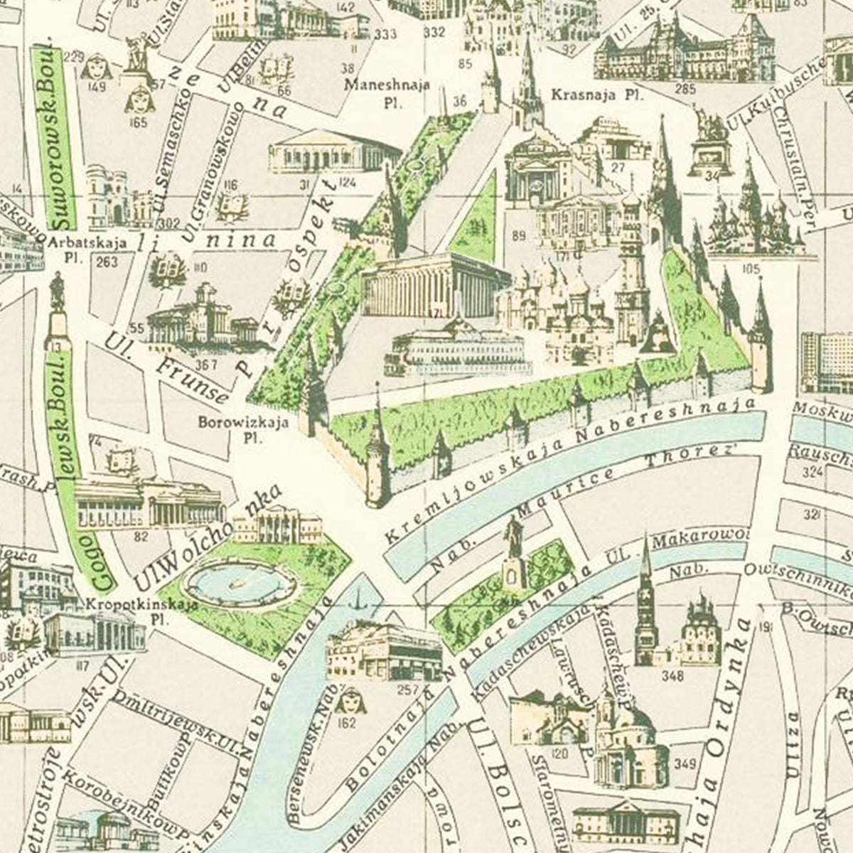 Restored historic details from the 1968 city map of Moscow