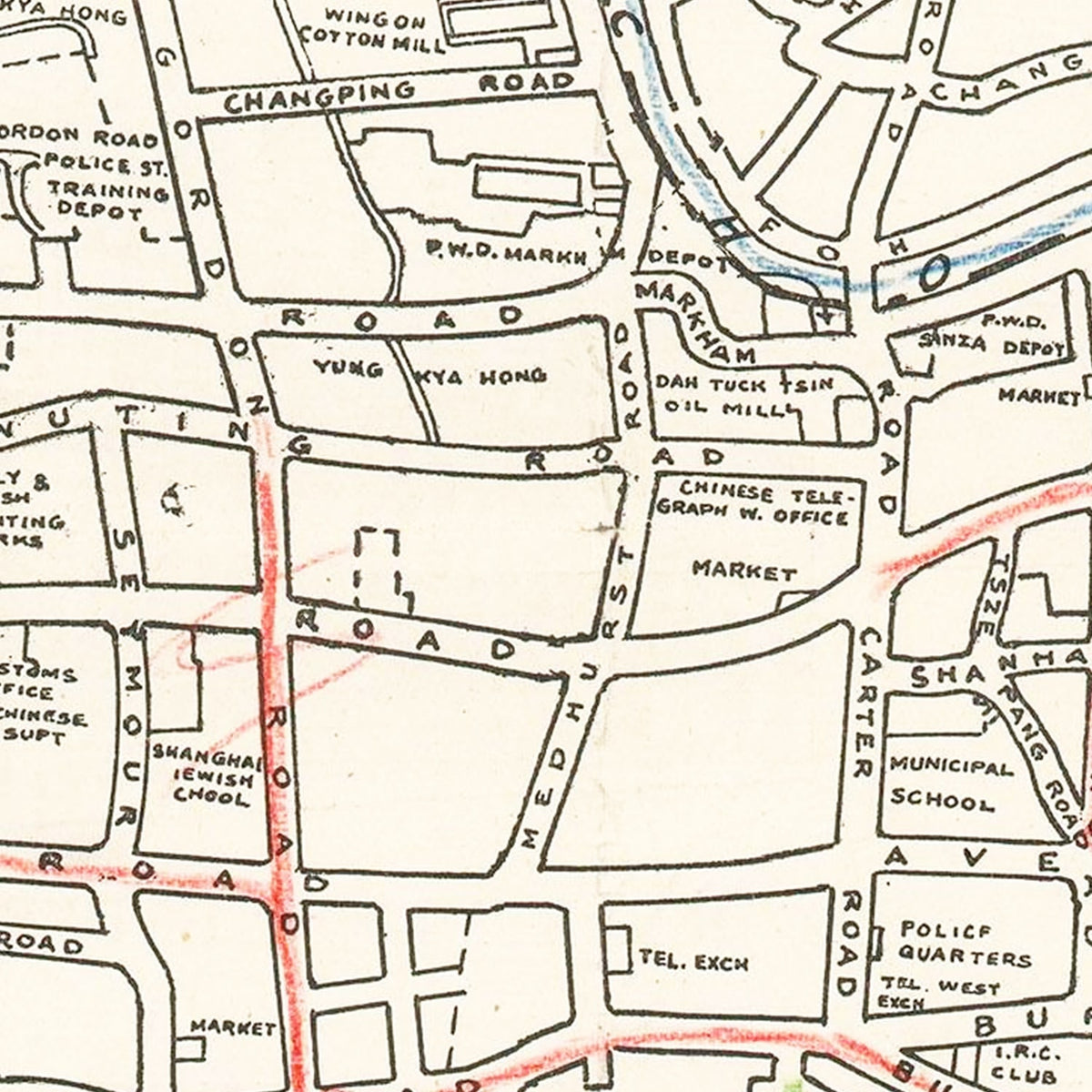Restored historic details from the 1938 city map of Shanghai