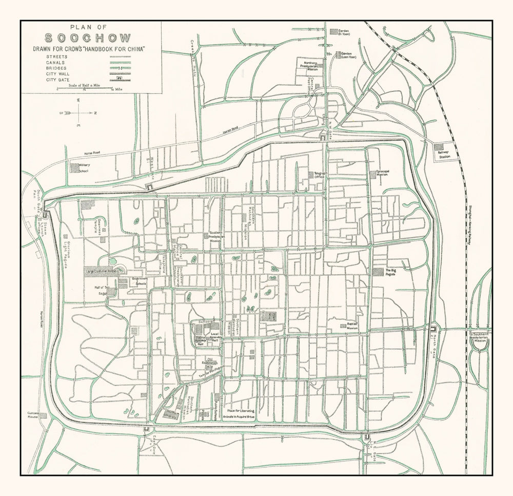 Vintage Map of Suzhou, China 1921 print style example