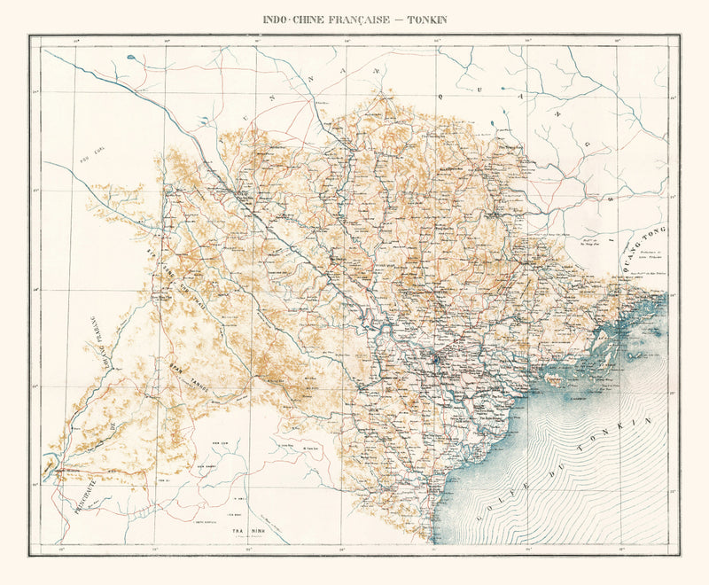 Size comparison using Vintage Tonkin, Vietnam Map 1889