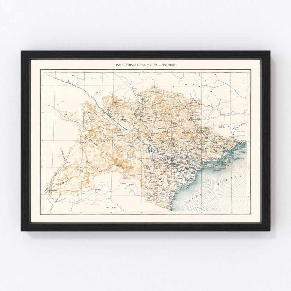 Tonkin, Vietnam Vintage Map 1889