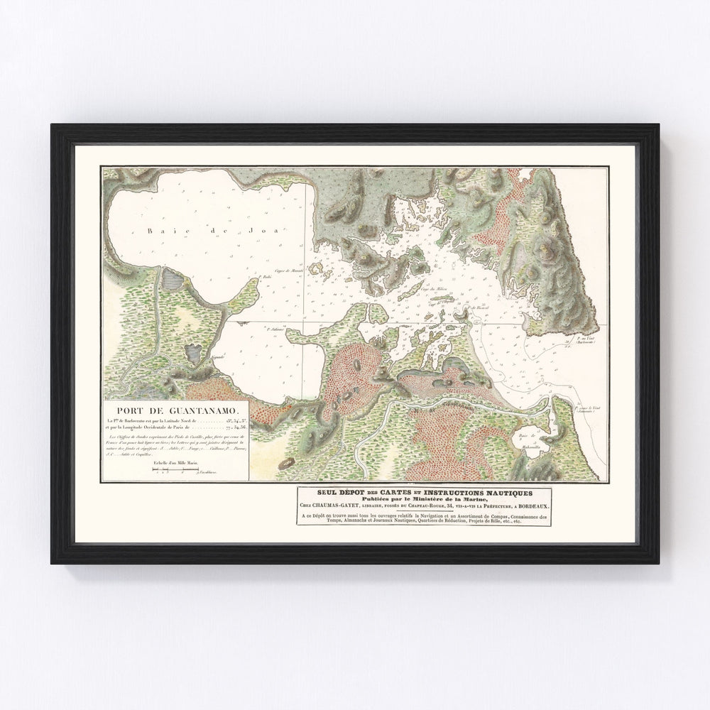 Guantanamo Bay Cuba Vintage Map 1830