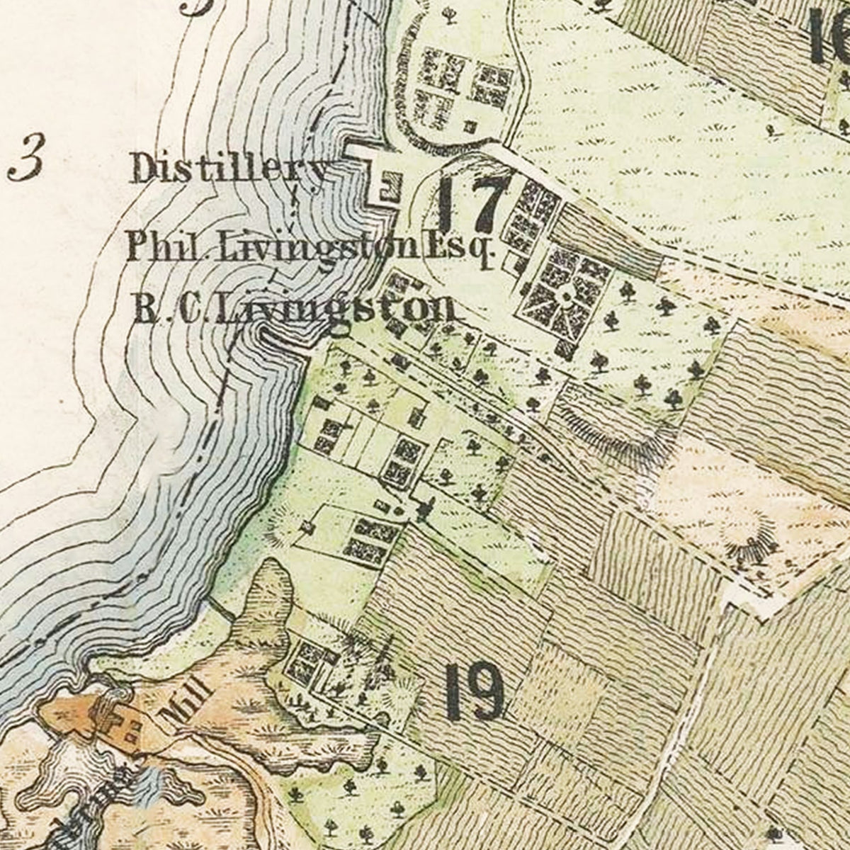 Restored historic details from the 1864 city map of Brooklyn, New York
