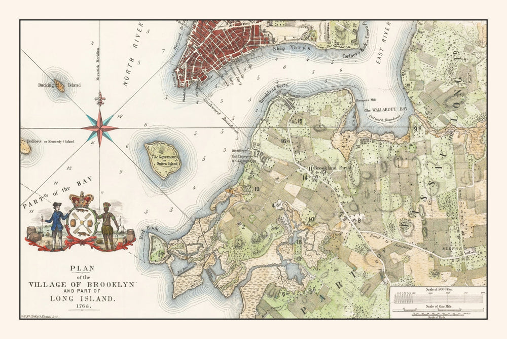 Vintage Map of Brooklyn, New York 1864 print style example