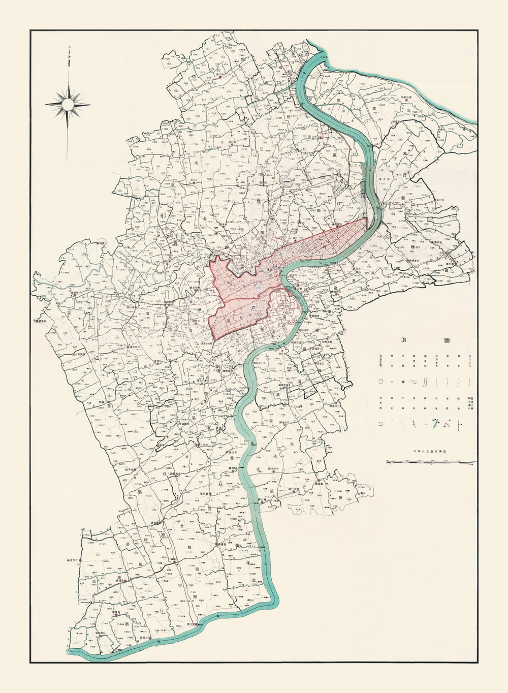 Vintage Map of Shanghai, China 1932 print style example