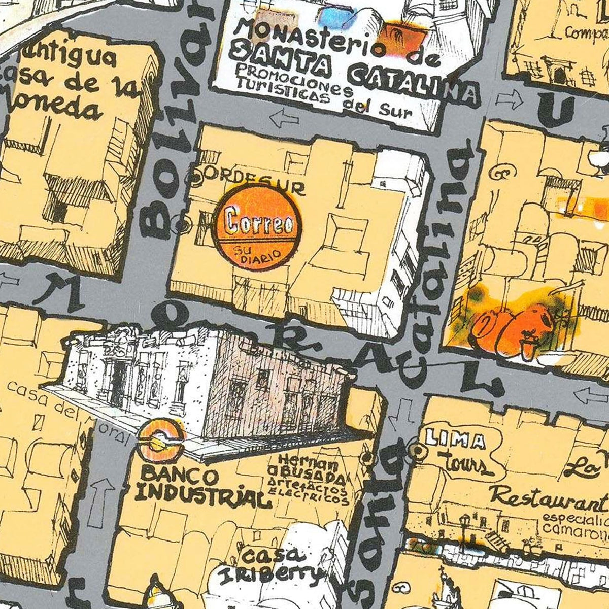 Restored historic details from the 1975 city map of Arequipa