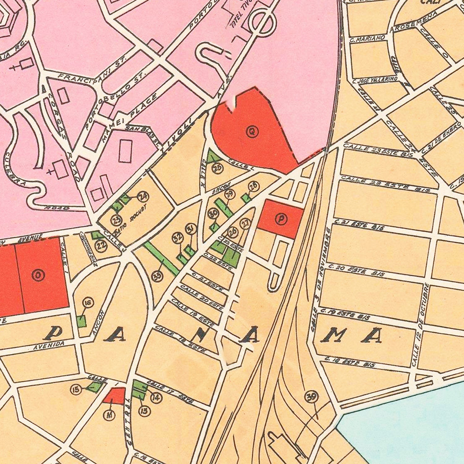 Restored historic details from the 1950 city map of Panama City