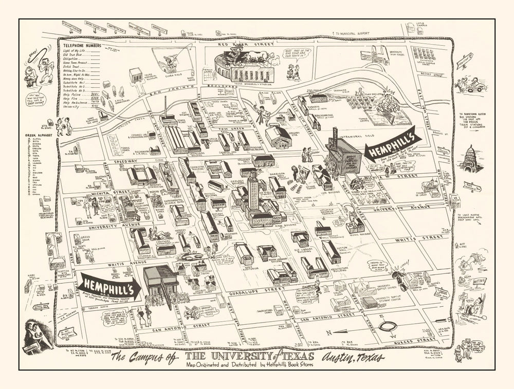 Vintage University of Texas in Austin Map 1945 print style example