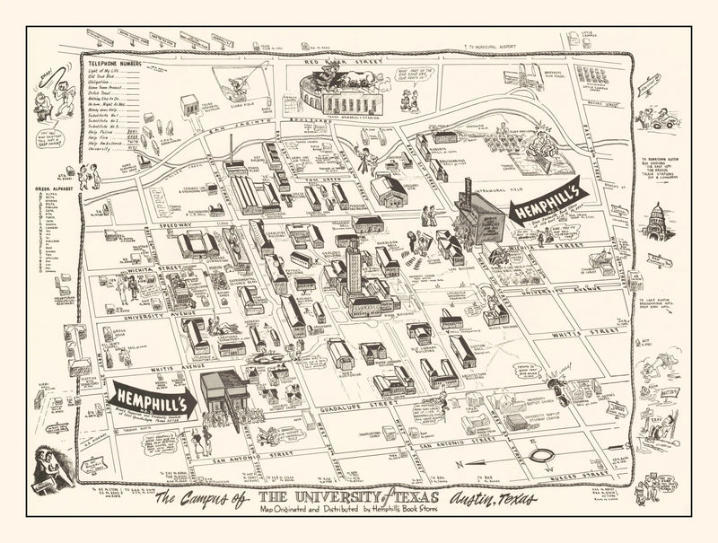Size comparison using Vintage University of Texas in Austin Map 1945