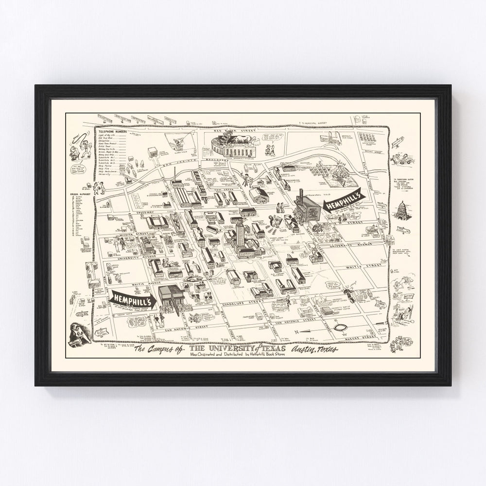 University of Texas in Austin Vintage Map 1945