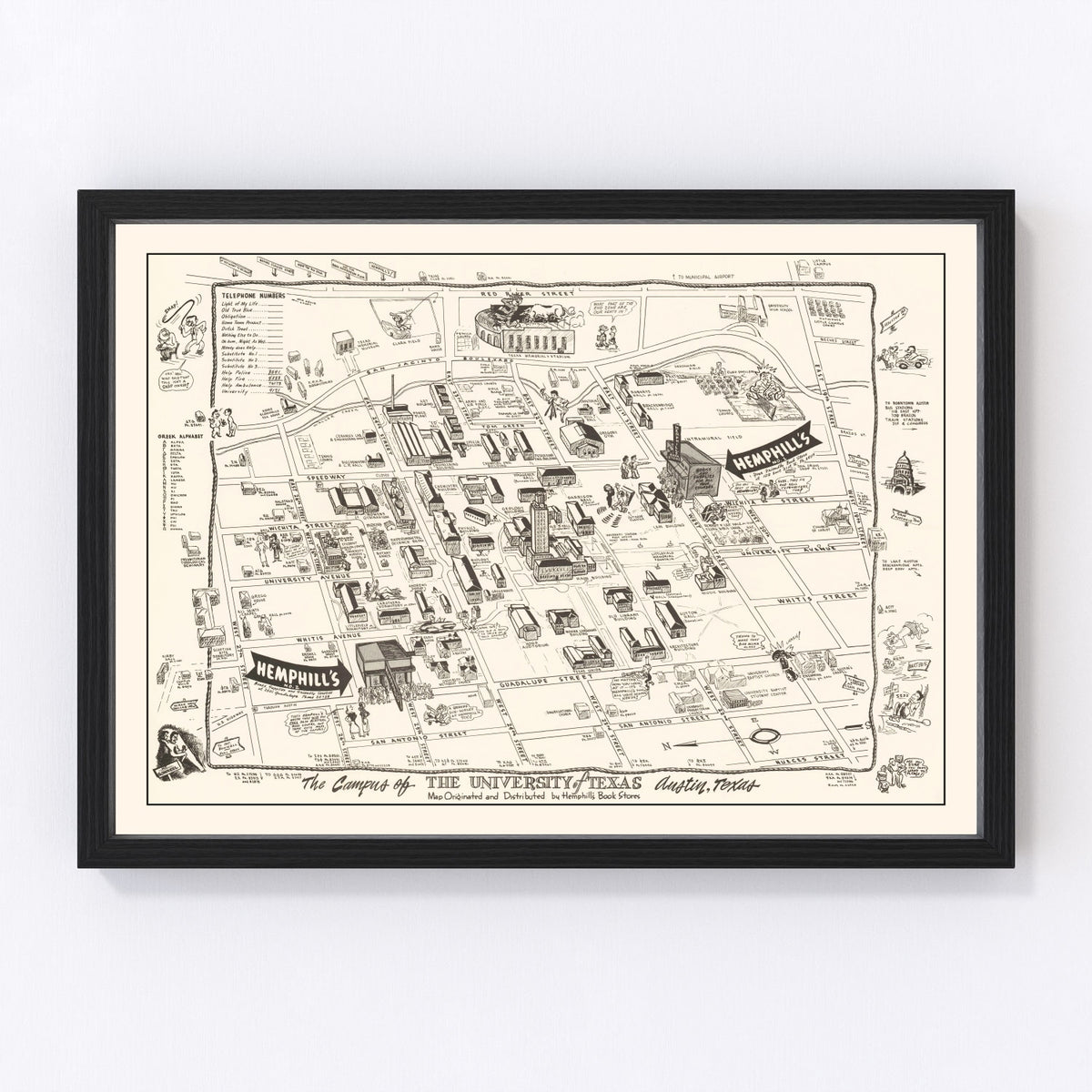 University of Texas in Austin Vintage Map 1945