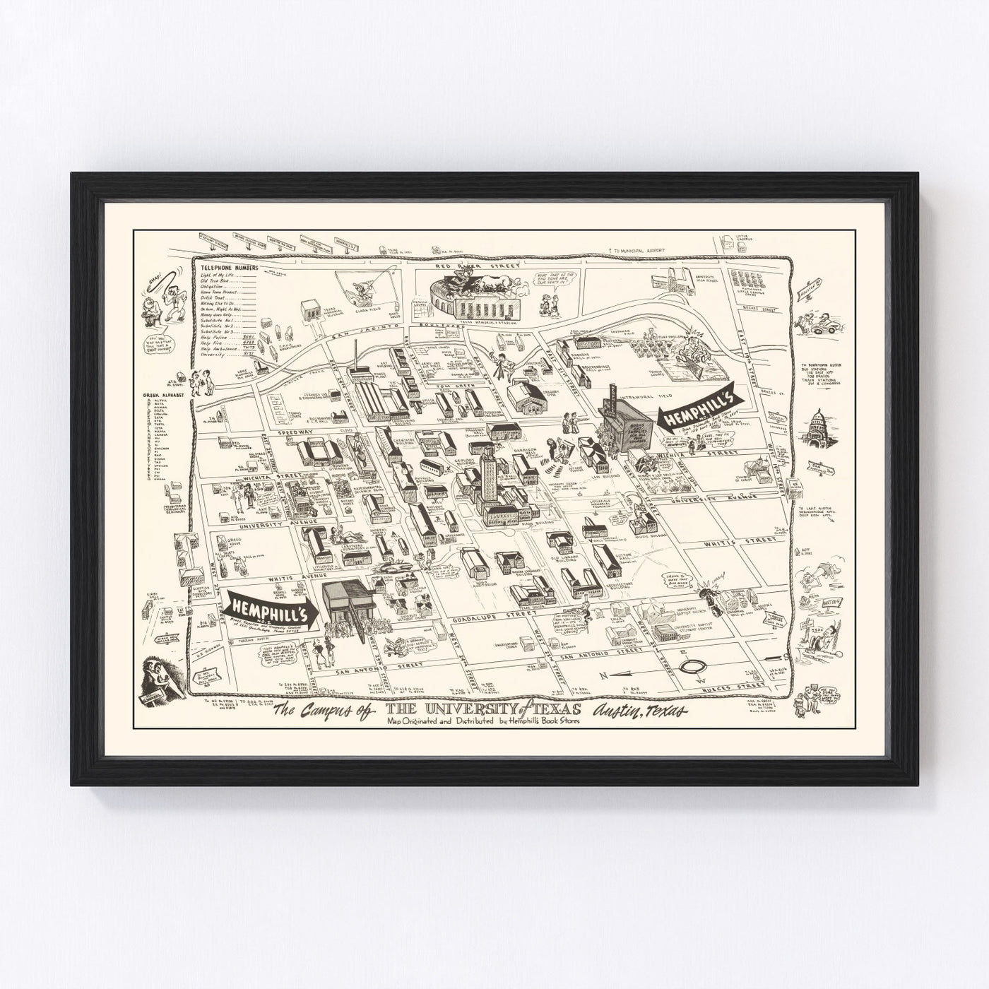 University of Texas in Austin Vintage Map 1945