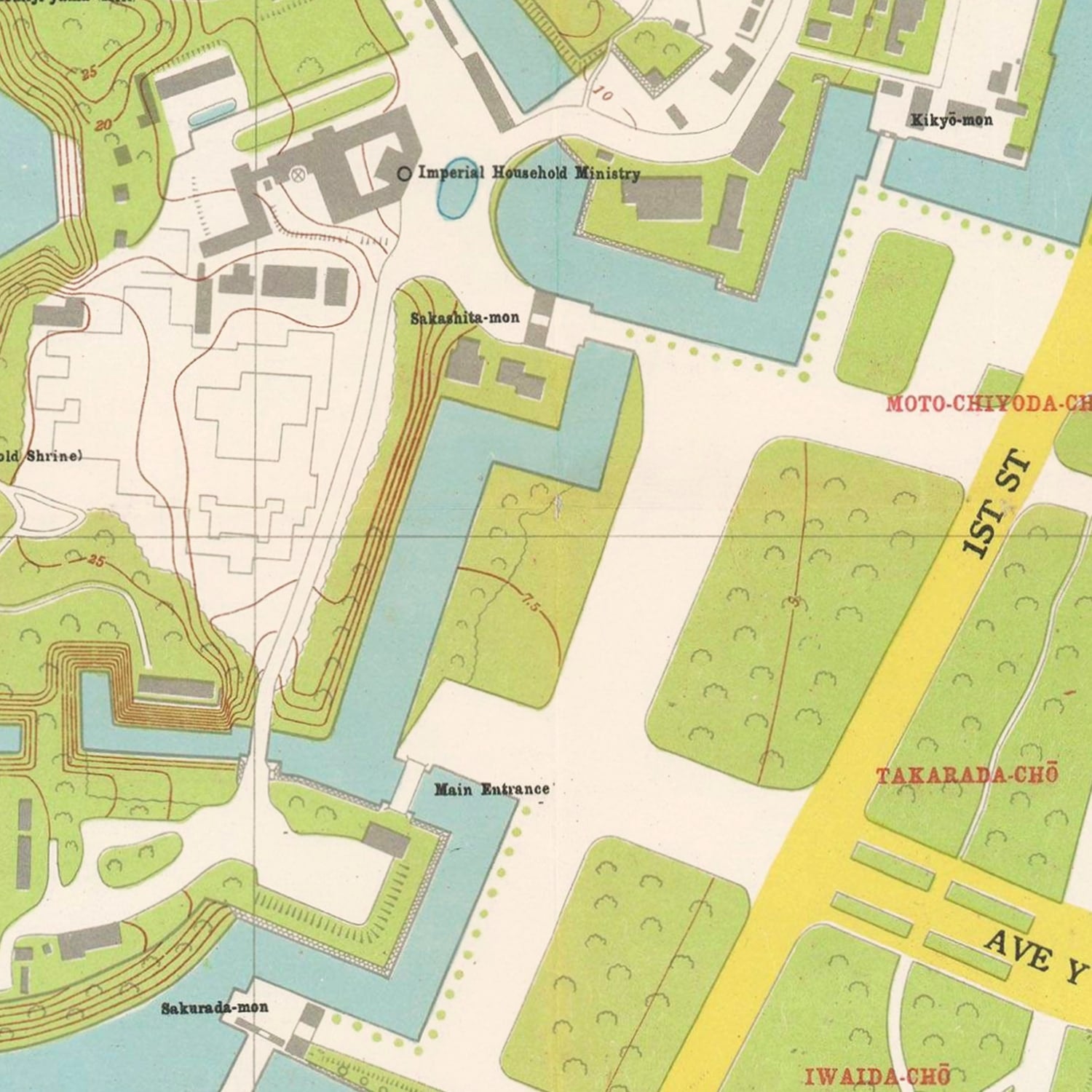 Restored historic details from the 1948 city map of Marunouchi District Tokyo