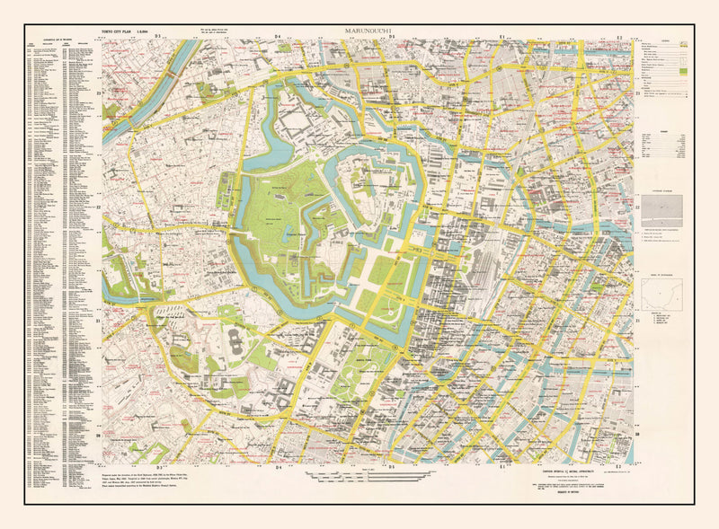 Size comparison using Vintage Map of Marunouchi District Tokyo, Japan 1948
