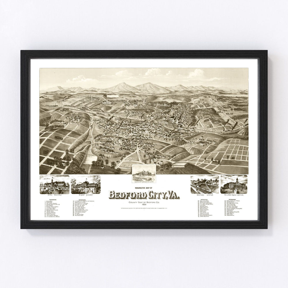 Bedford City Vintage Map 1891