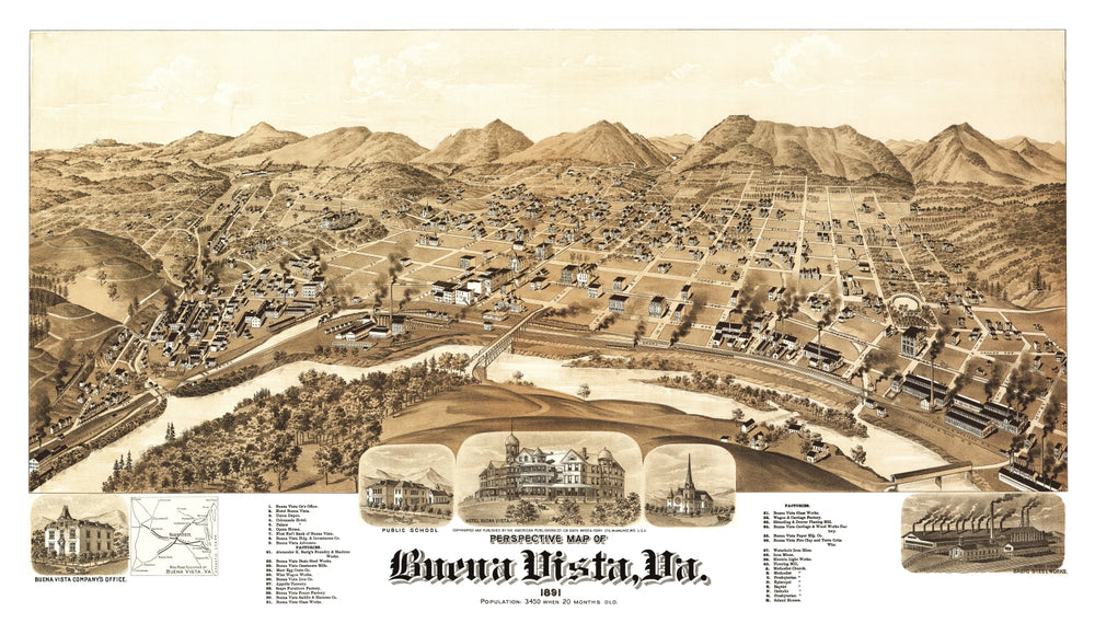 Vintage Map of Buena Vista, Virginia 1891 print style example