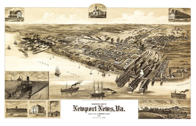 Size comparison using Vintage Map of Newport News, Virginia 1891