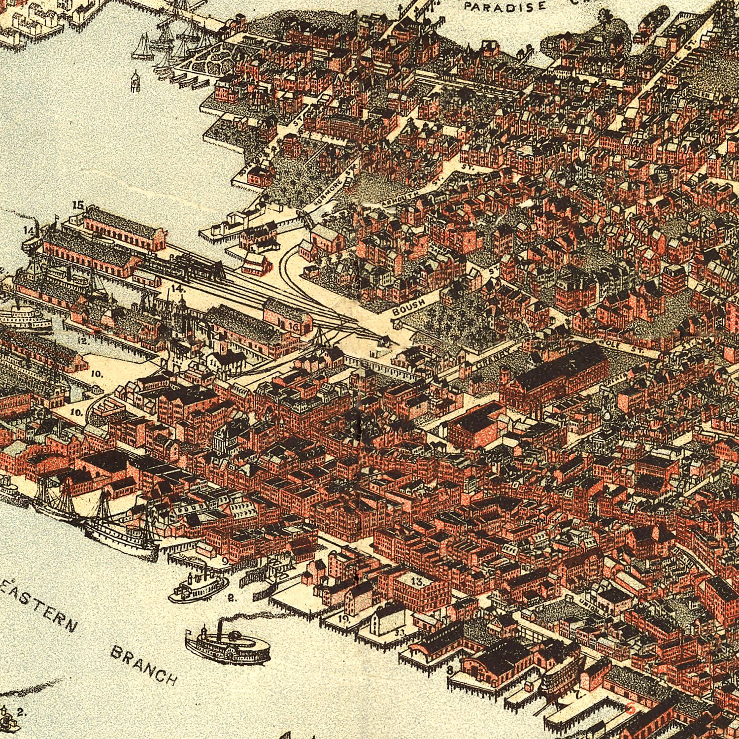 Restored historic details from the 1891 city map of Norfolk, Virginia