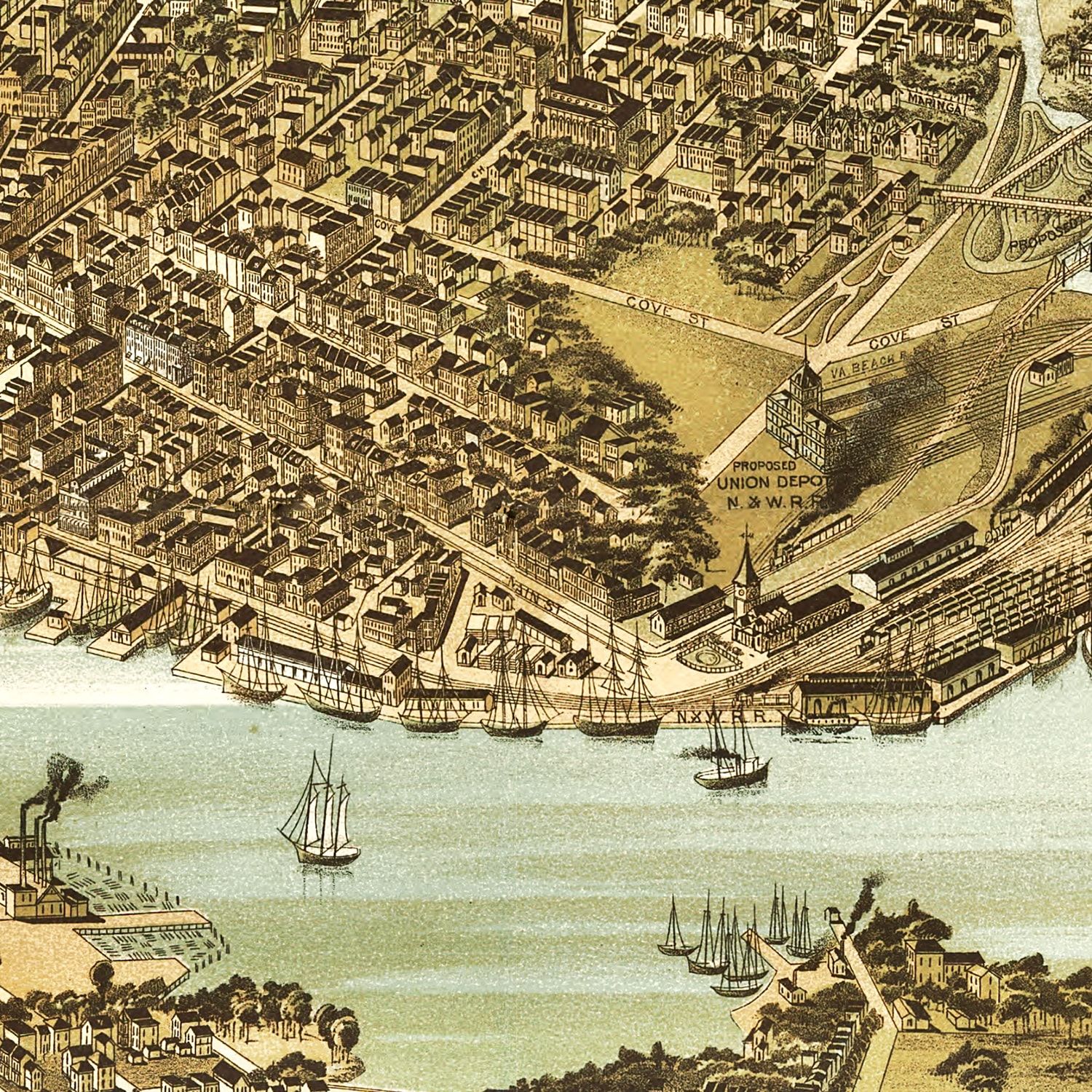 Restored historic details from the 1892 city map of Norfolk, Virginia