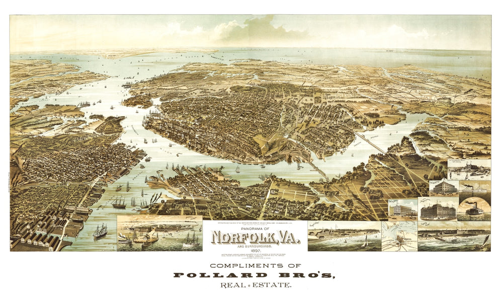 Vintage Map of Norfolk, Virginia 1892 print style example