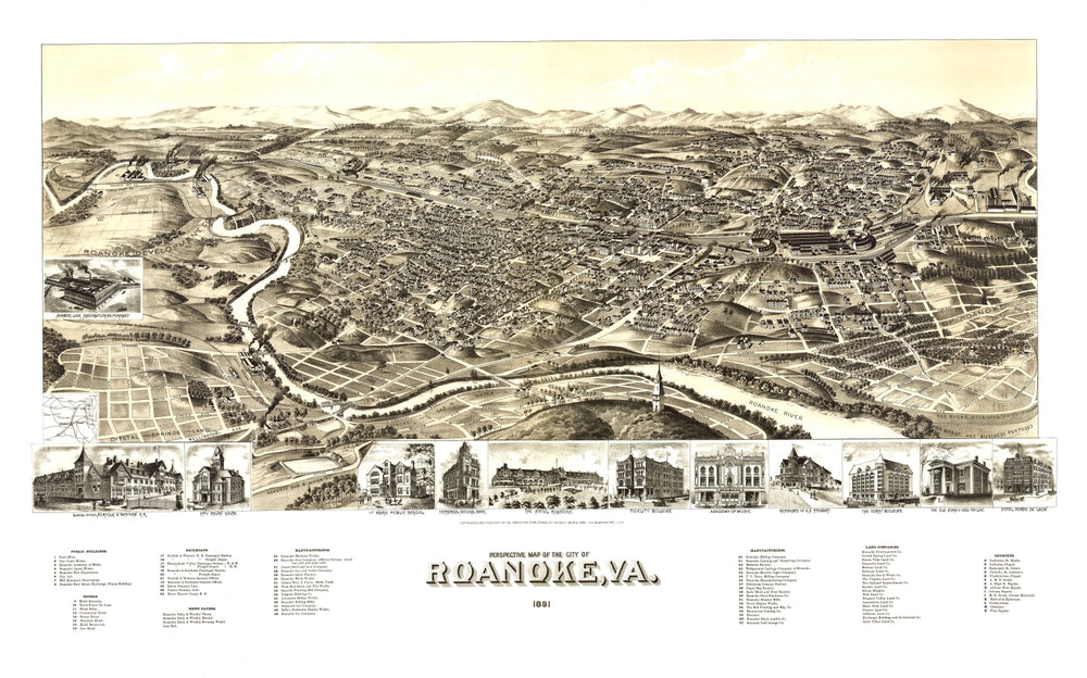 Vintage Map of Roanoke, Virginia 1891 print style example