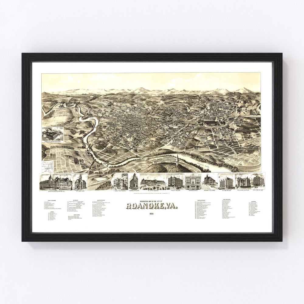 Roanoke Vintage Map 1891