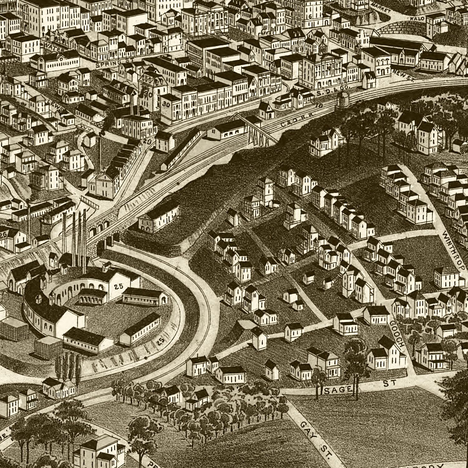 Restored historic details from the 1891 city map of Staunton, Virginia